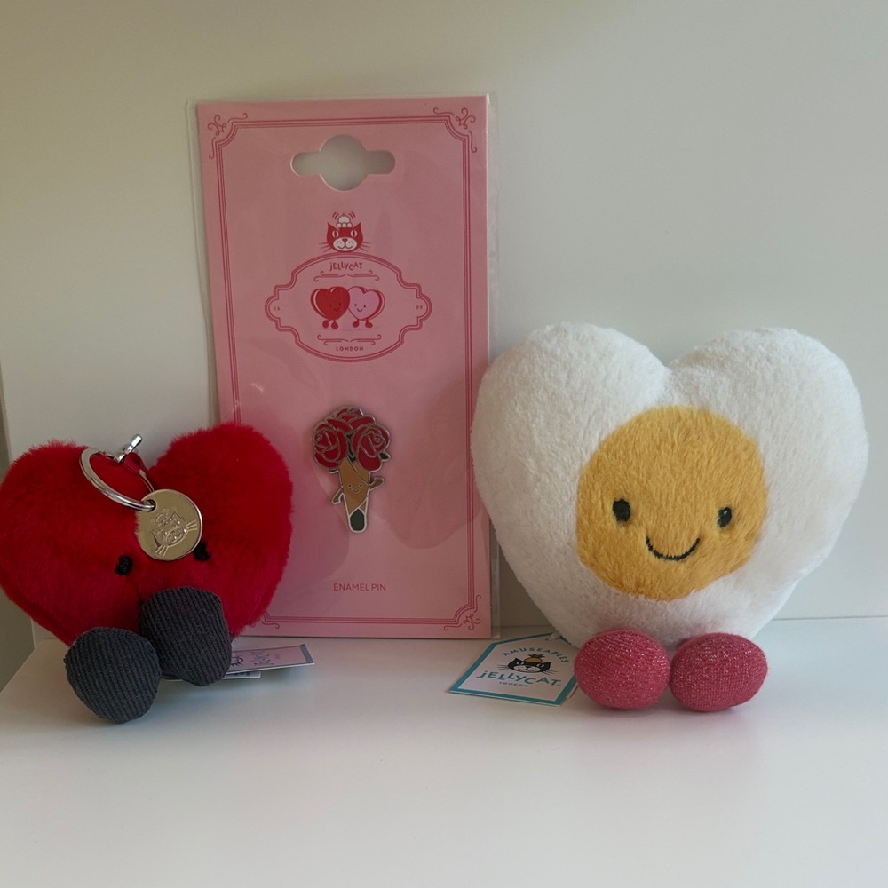 Jellycat Red & White Heart Plush Duo with Pink Accents